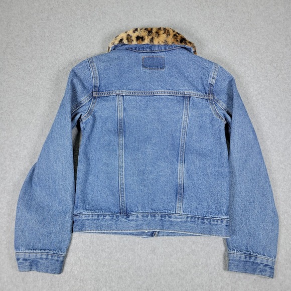 Kids Levi Strauss Denim‎ Jacket Faux Fur Collar Leopard Print Size 10/12 Years - Picture 3 of 14